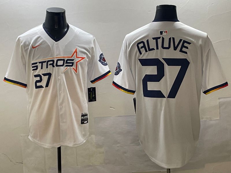 Men Houston Astros 27 Altuve White Three generations Joint Name 2025 Nike MLB Jersey style 2